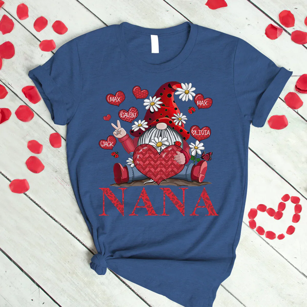 Personalized Grandma and Grandkids heart Gnome T-Shirt