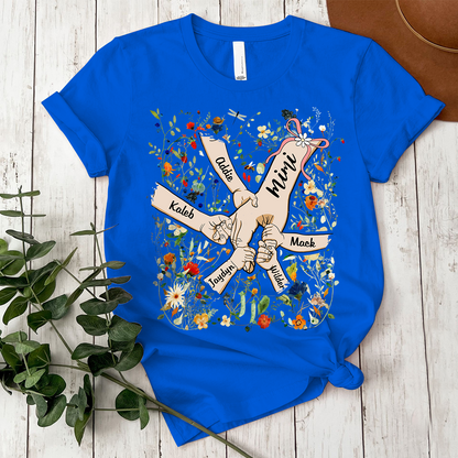 Custom Mimi Hand Flower Full Shirt, Personalized Nickname And Grandkids, Gift For Mother's Day