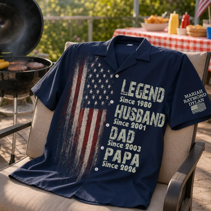 Personalized Legend Husband Dad Papa Custom Hawaiian Shirt, Patriotic American Flag Shirt, Father's Day Gift for Grandpa Hawaiian