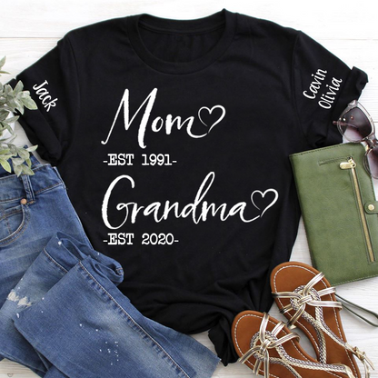 Custom Mom Grandma Est With Grandkids T-Shirt, Personalized Mother's Day Shirt For Mom Grandma Mimi Nana Gigi Gaga