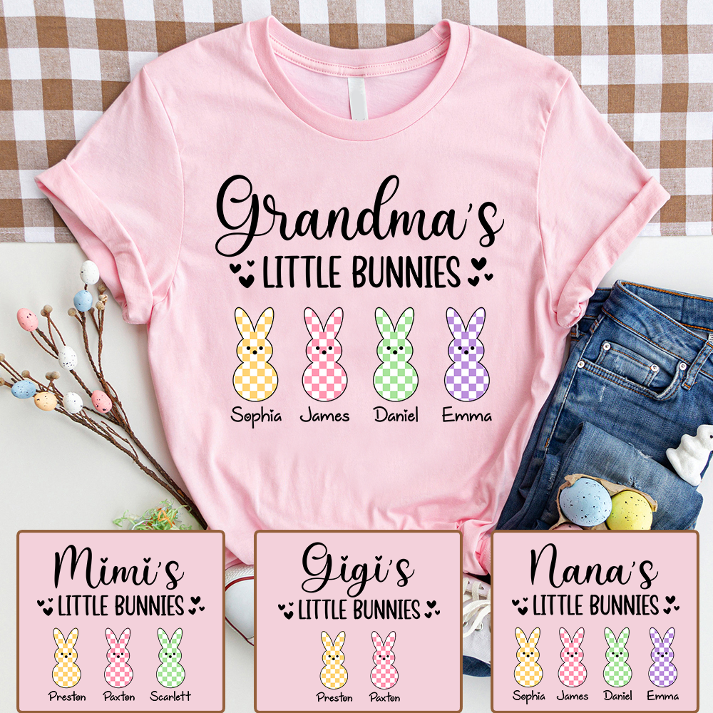 Personalized Grandma Little Bunnies Shirt, Custom Names Grandma T Shirt with Grandkids, Easter Family Outfit