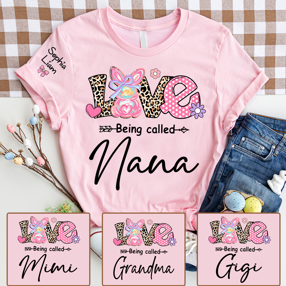 Love Being Called Nana Shirt, Cute Bunny Nana Graphic T Shirt With Leopard Print