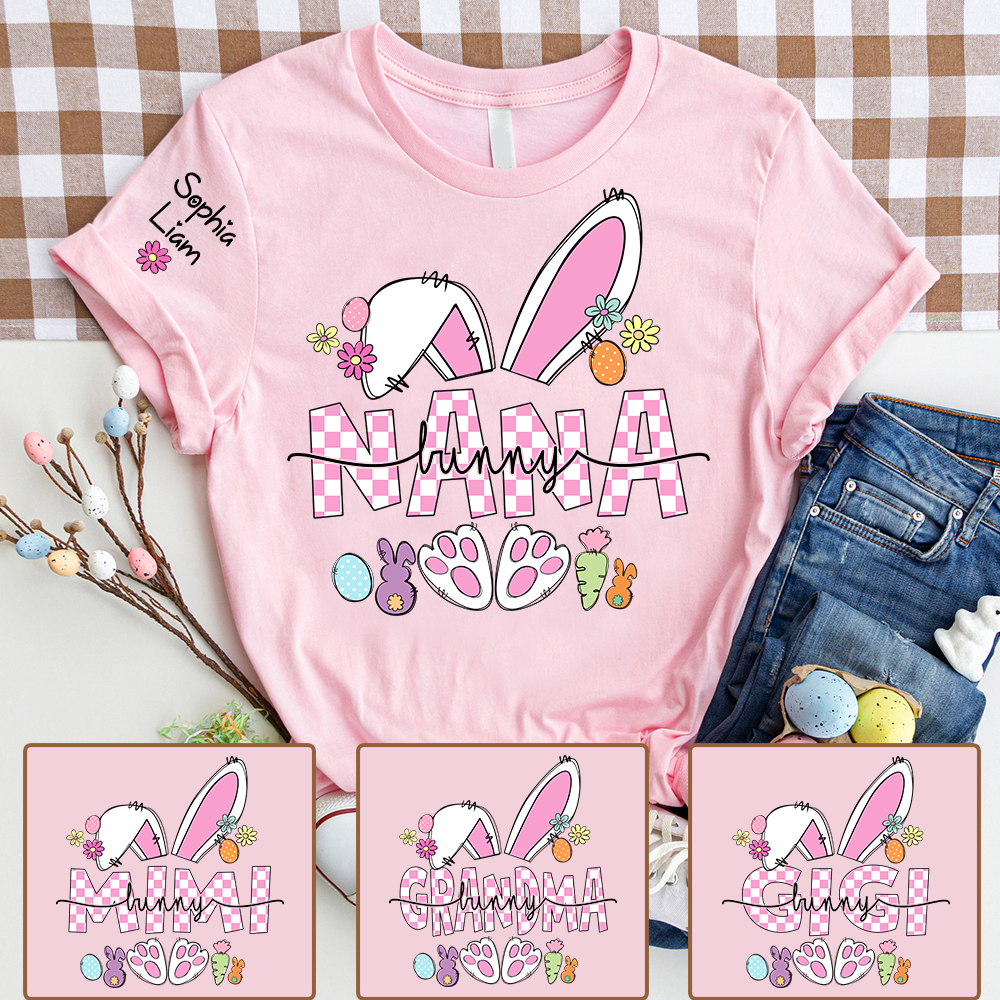 Personalized Nana Easter Shirt with Bunny, Custom Name Grandma T Shirt, Cute Spring Family Gift