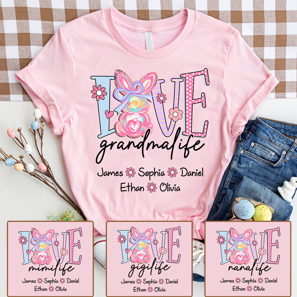 Grandma Life Shirt Love Design, Personalized Bunny Floral Grandma Tee