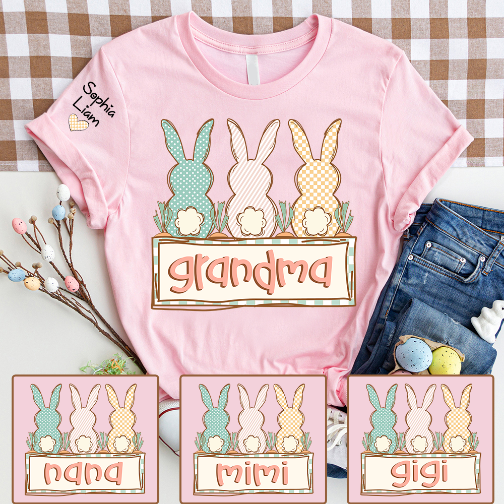 Grandma Bunny Shirt for Easter, Custom Grandma T Shirt with Children Names, Spring Bunny Family Design, Grandma Gift Idea