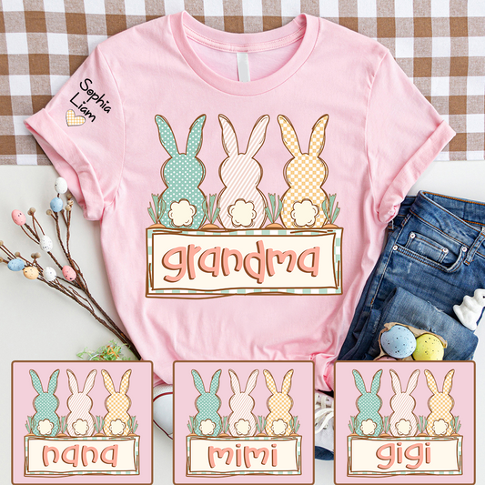 Grandma Bunny Shirt for Easter, Custom Grandma T Shirt with Children Names, Spring Bunny Family Design, Grandma Gift Idea