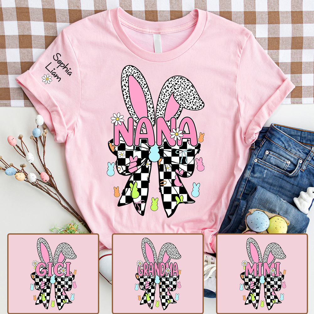 Nana Easter Bunny Shirt, Personalized Grandma T Shirt With Kids Names