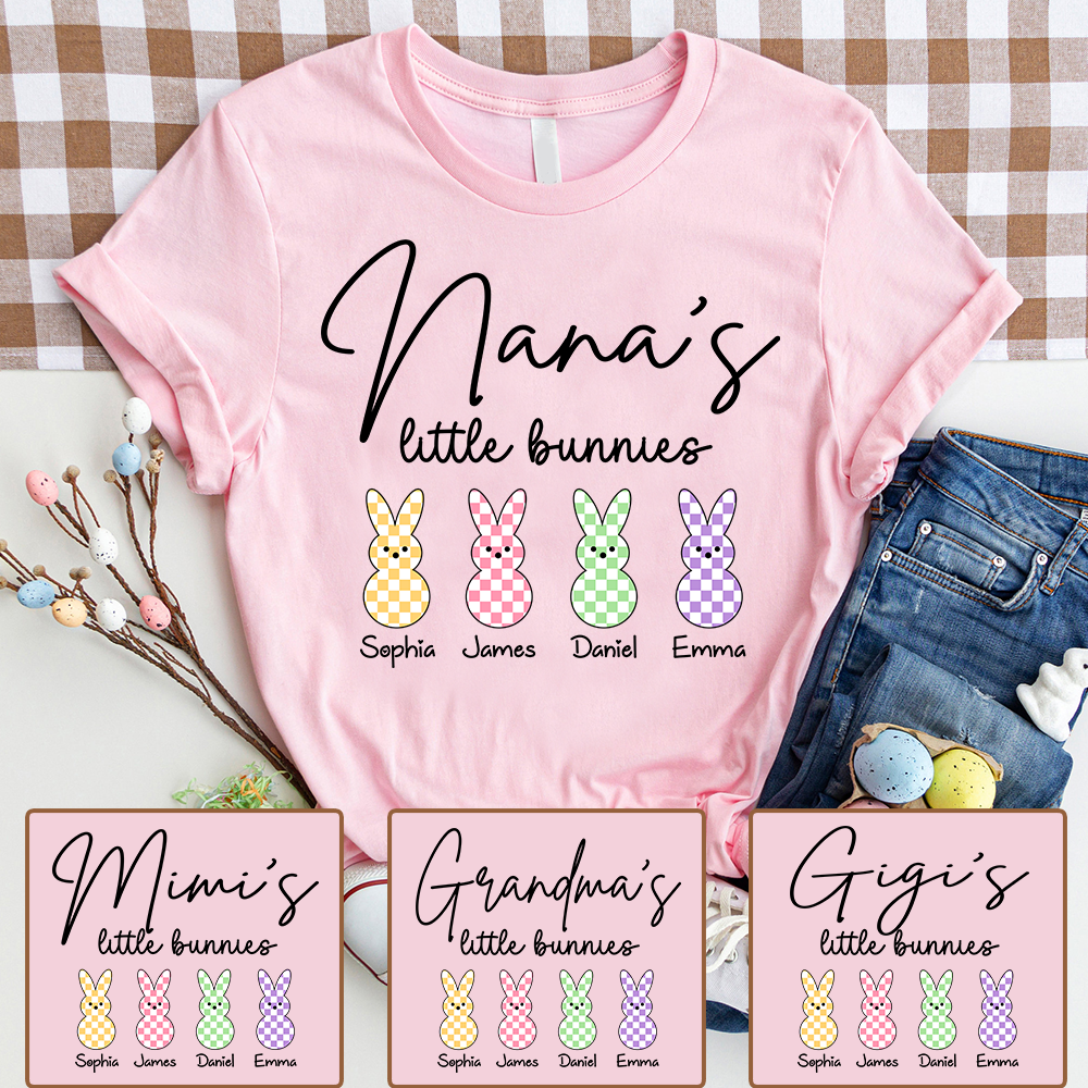 Personalized Nana Easter Shirt With Bunny Names, Nana’s Little Bunnies Custom Grandma T Shirt