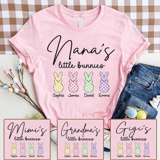 Personalized Nana Easter Shirt With Bunny Names, Nana’s Little Bunnies Custom Grandma T Shirt