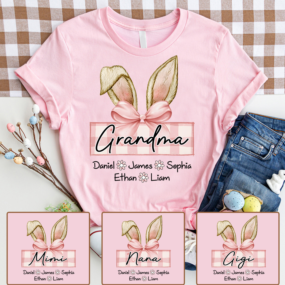 Custom Grandma Shirt For Easter, Bunny Grandma Shirt With Children Names