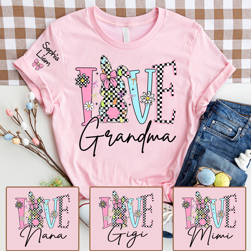 Personalized Love Grandma Shirt with Bunny, Custom Name Grandma T Shirt, Easter Family Gift