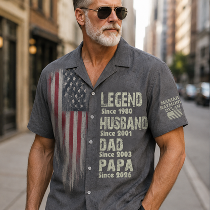 Personalized Legend Husband Dad Papa Custom Hawaiian Shirt, Patriotic American Flag Shirt, Father's Day Gift for Grandpa Hawaiian