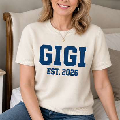 Personalized Mimi EST. 2026 Knit Sweater – Custom Name Cozy Crewneck Pullover Gift