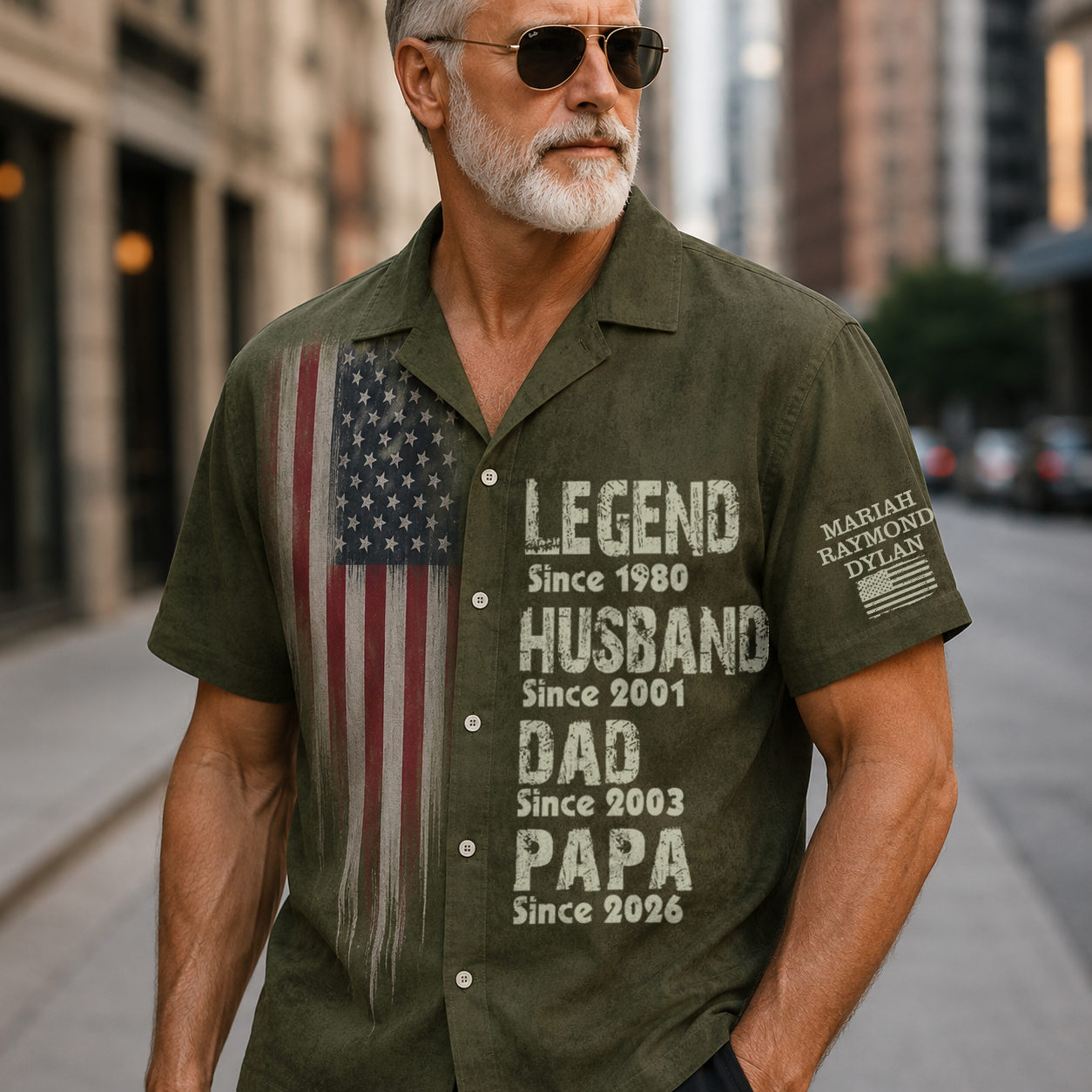 Personalized Legend Husband Dad Papa Custom Hawaiian Shirt, Patriotic American Flag Shirt, Father's Day Gift for Grandpa Hawaiian