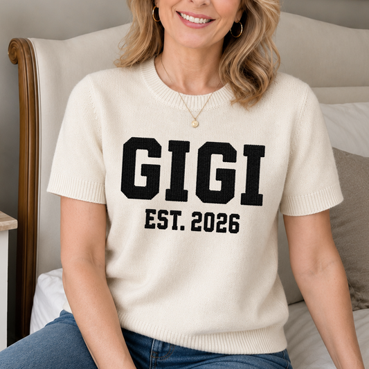 Personalized Mimi EST. 2026 Knit Sweater – Custom Name Cozy Crewneck Pullover Gift