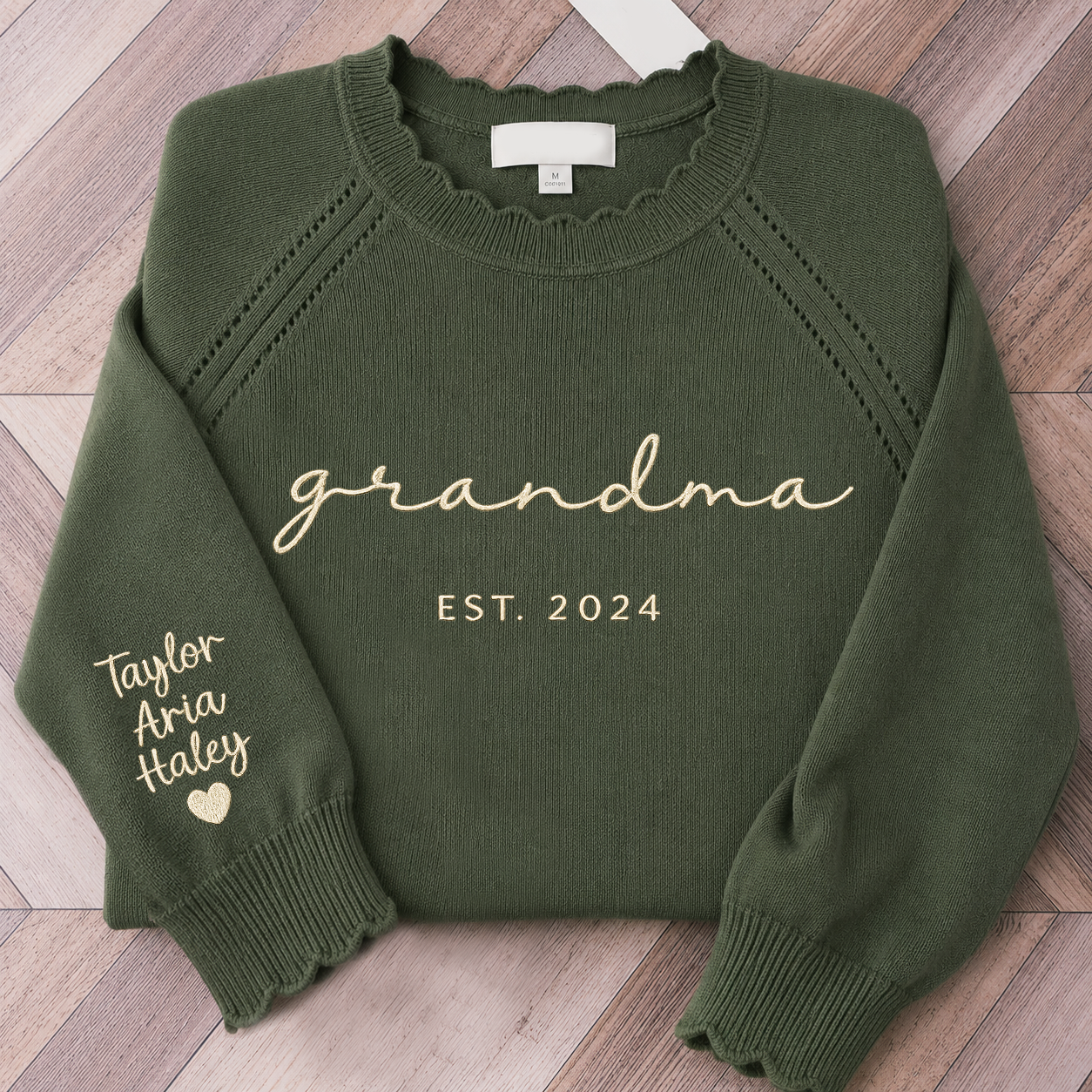 Custom Embroidered Grandma Knit Sweater – Personalized EST. 2026 Crewneck with Sleeve Names