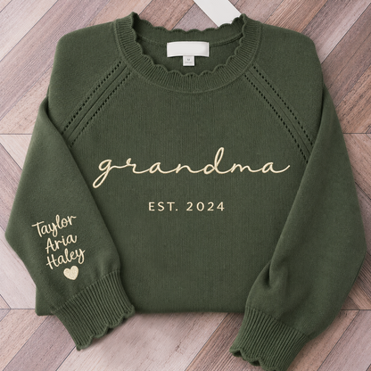 Custom Embroidered Grandma Knit Sweater – Personalized EST. 2026 Crewneck with Sleeve Names