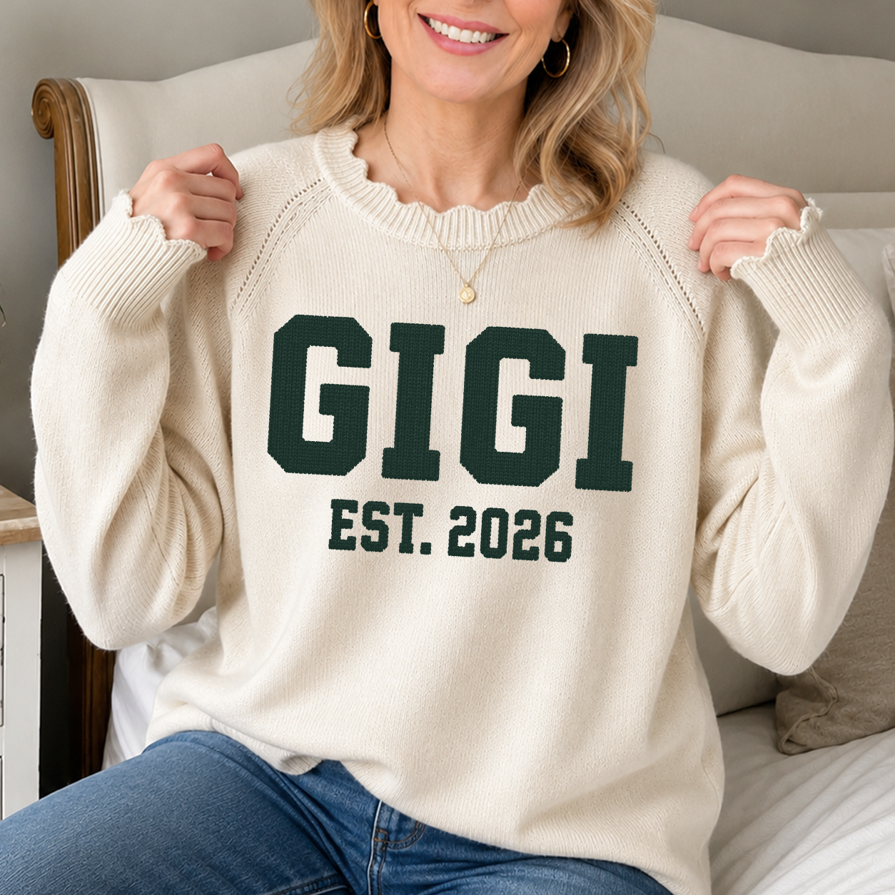 Personalized Mimi EST. 2026 Knit Sweater – Custom Name Cozy Crewneck Pullover Gift