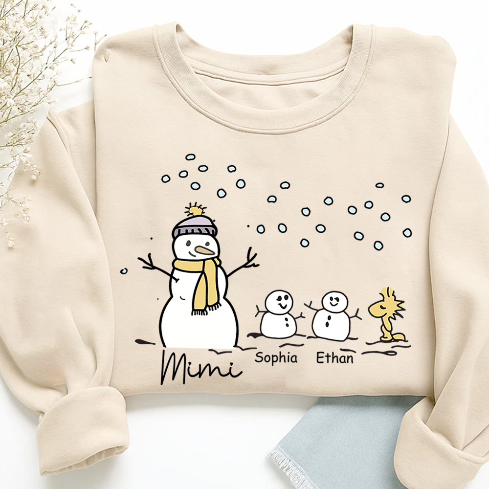 Personalized Mimi Snowman Sweatshirt with Grandkids – Christmas Gifts Sweatshirt