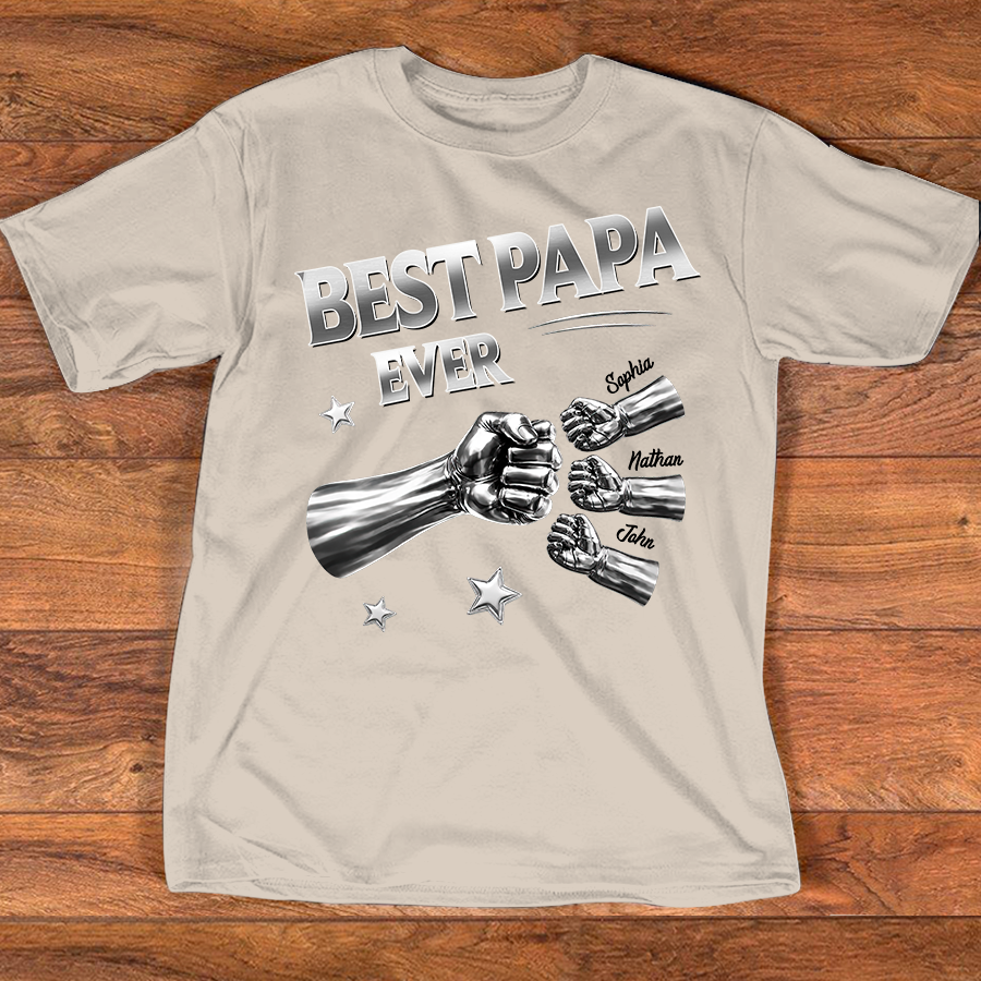 Best Papa Ever Shirt Personalized with Grandkids Names, Custom Family Fist Bump Design, Fathers Day Shirt for Papa Grandpa Dad