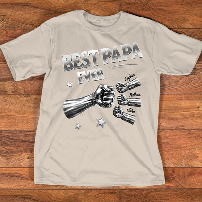 Best Papa Ever Shirt Personalized with Grandkids Names, Custom Family Fist Bump Design, Fathers Day Shirt for Papa Grandpa Dad