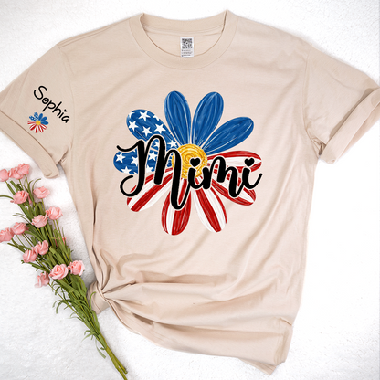 Custom Mimi T Shirt with Kids Names Floral Daisy American Flag Design Personalized Family Gift for Mimi 4th of July