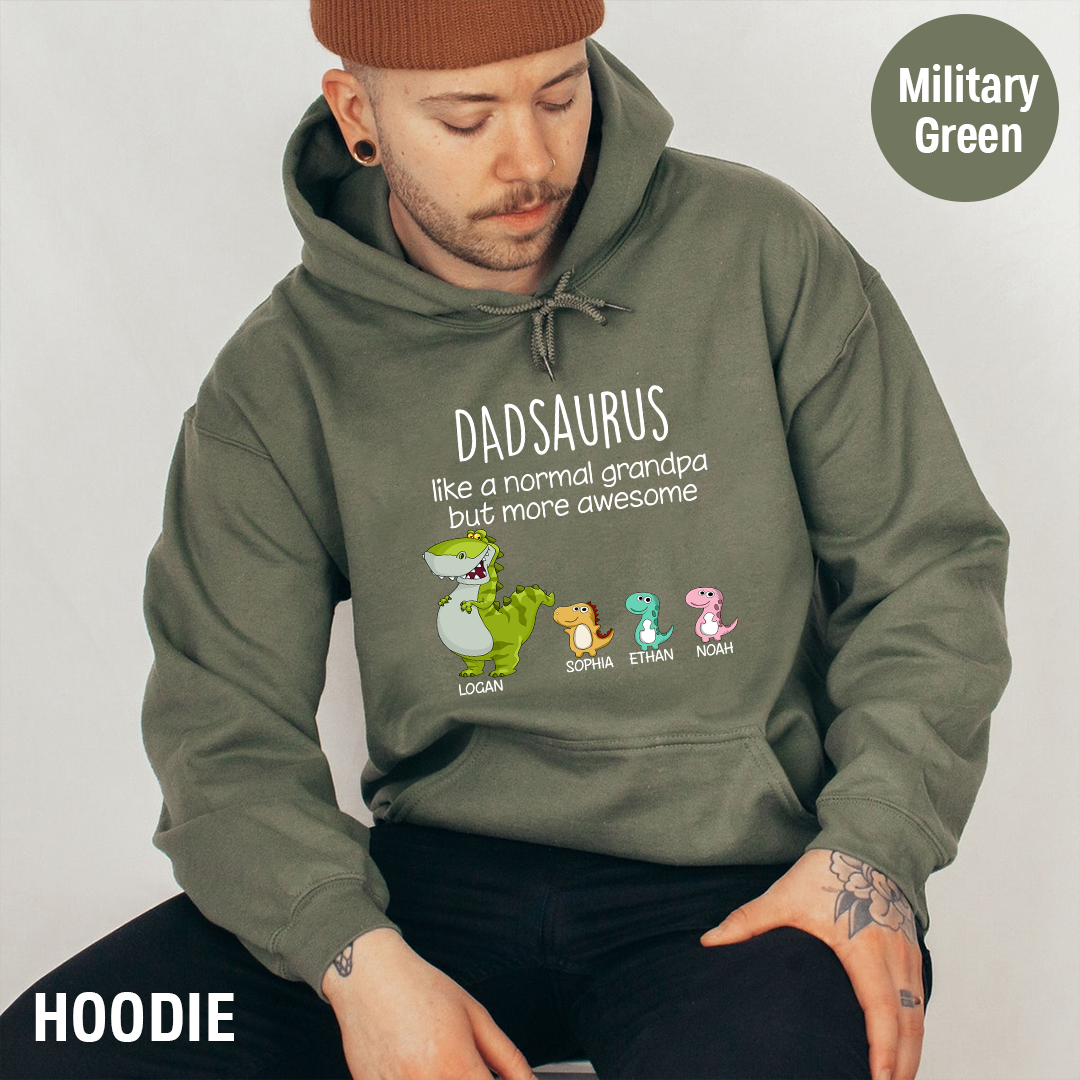 Customized Papasaurus Like A Normal Grandpa But More Awesome. Custom Name Papa And Kids, Gift Hoodie