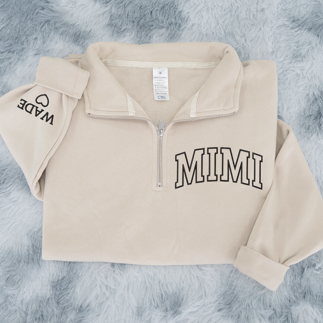 Personalized Mimi Sweatshirt, Mimi And Grandkids Embroidered Quarter Zip Sweater