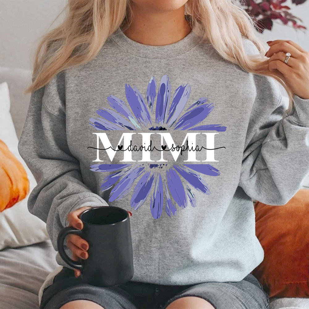 Mimi Purple Daisy Flower With Grandkids Sweatshirt