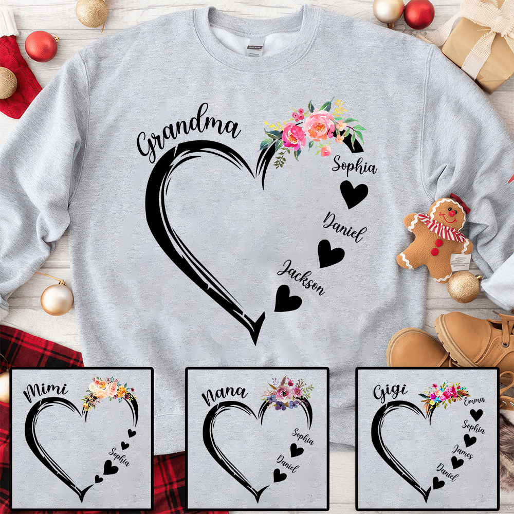 Grandma Heart Flower And Kids