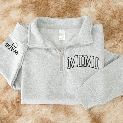 Personalized Mimi Sweatshirt, Mimi And Grandkids Embroidered Quarter Zip Sweater