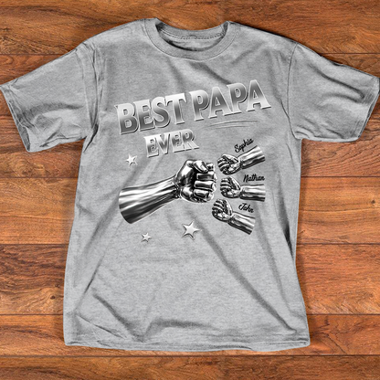 Best Papa Ever Shirt Personalized with Grandkids Names, Custom Family Fist Bump Design, Fathers Day Shirt for Papa Grandpa Dad