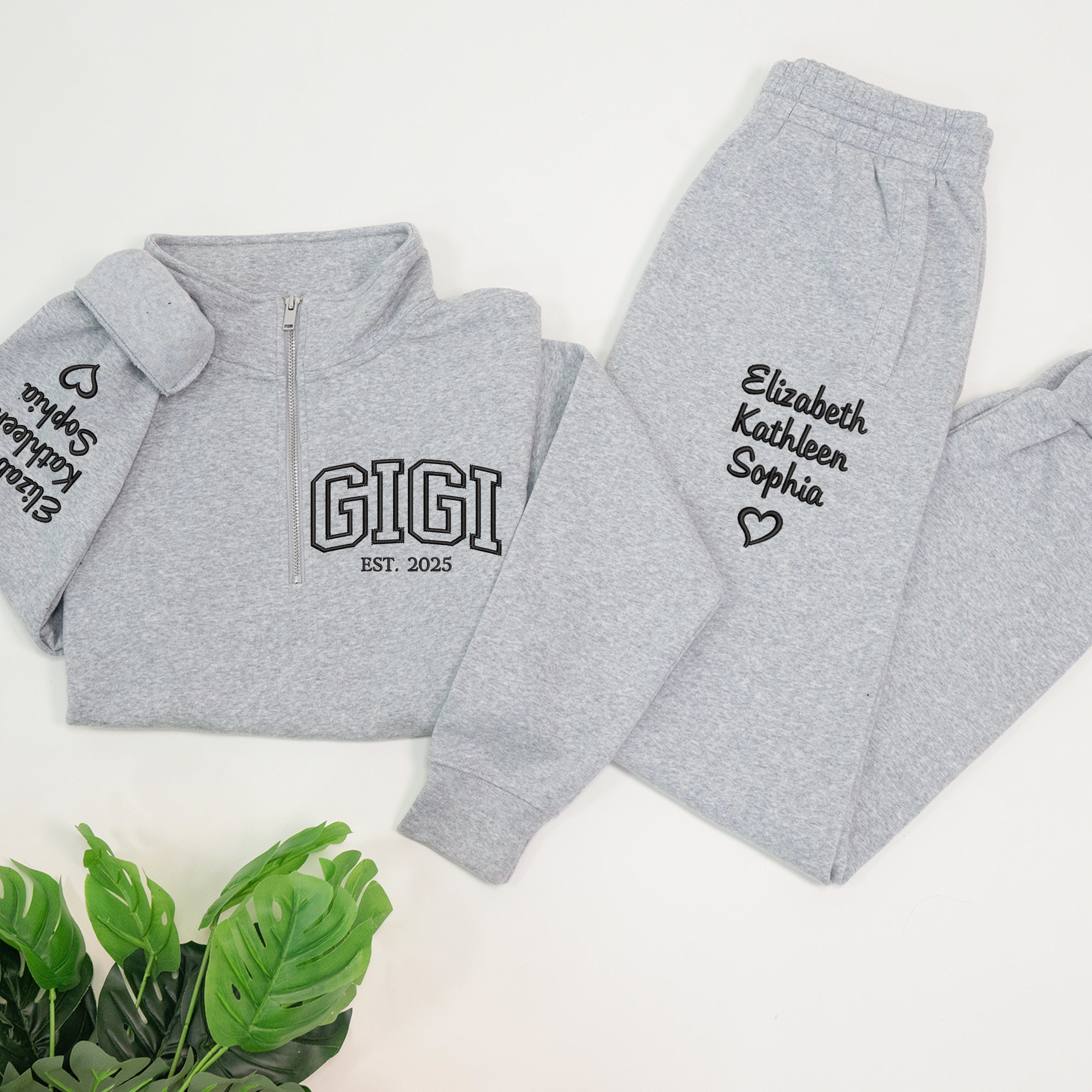 Personalized Gigi Est Embroidered Set – Custom Family Name Sweatshirt and Sweatpants Embroidery Outfit – Parents Gift for Christmas, Anniversary