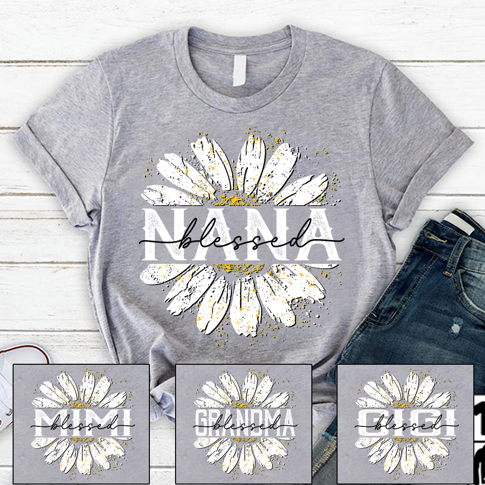 Custom Blessed Nana Floral T Shirt, Beautiful Daisy Print for Grandmothers, Ideal for Mother's Day