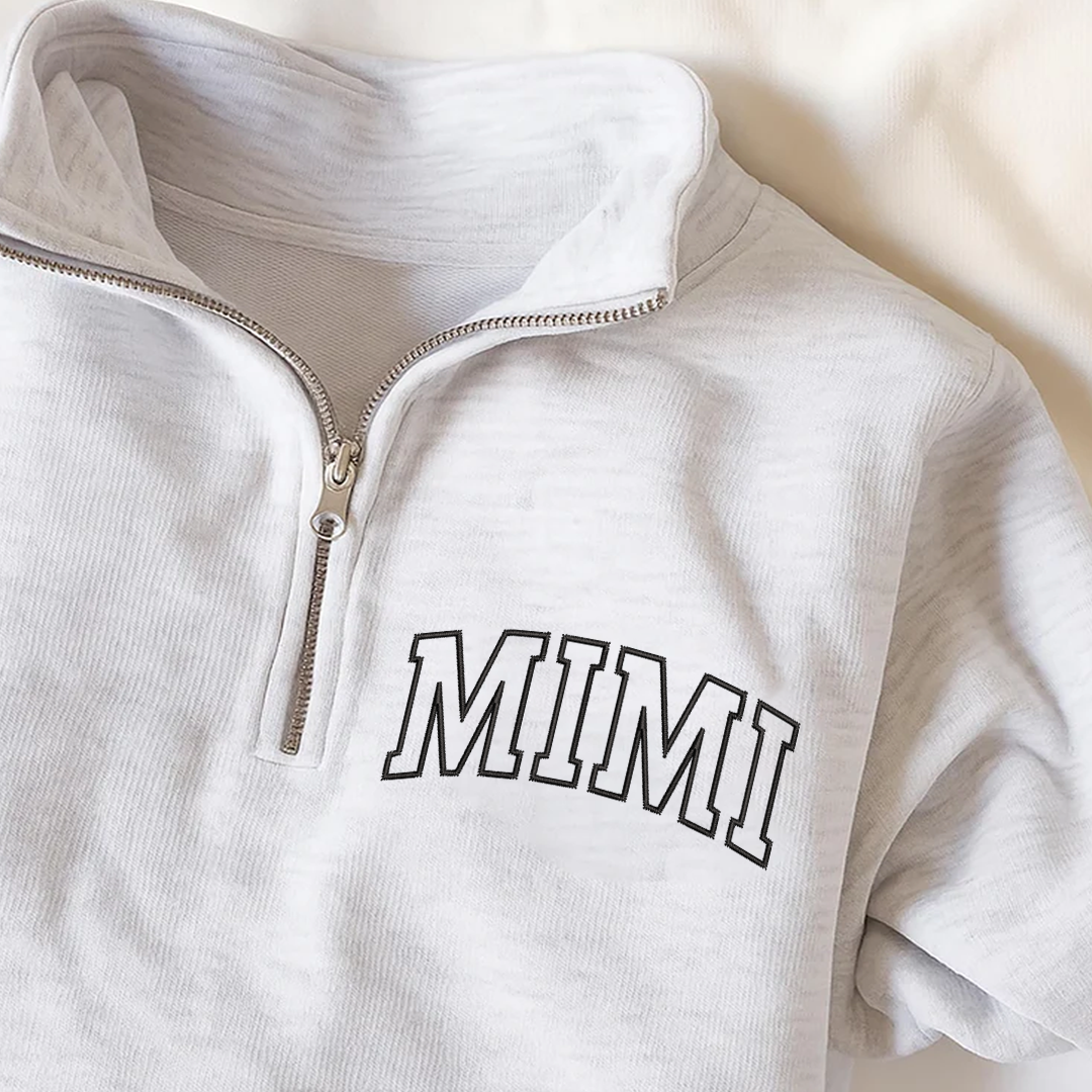 Personalized Mimi Sweatshirt, Mimi And Grandkids Embroidered Quarter Zip Sweater