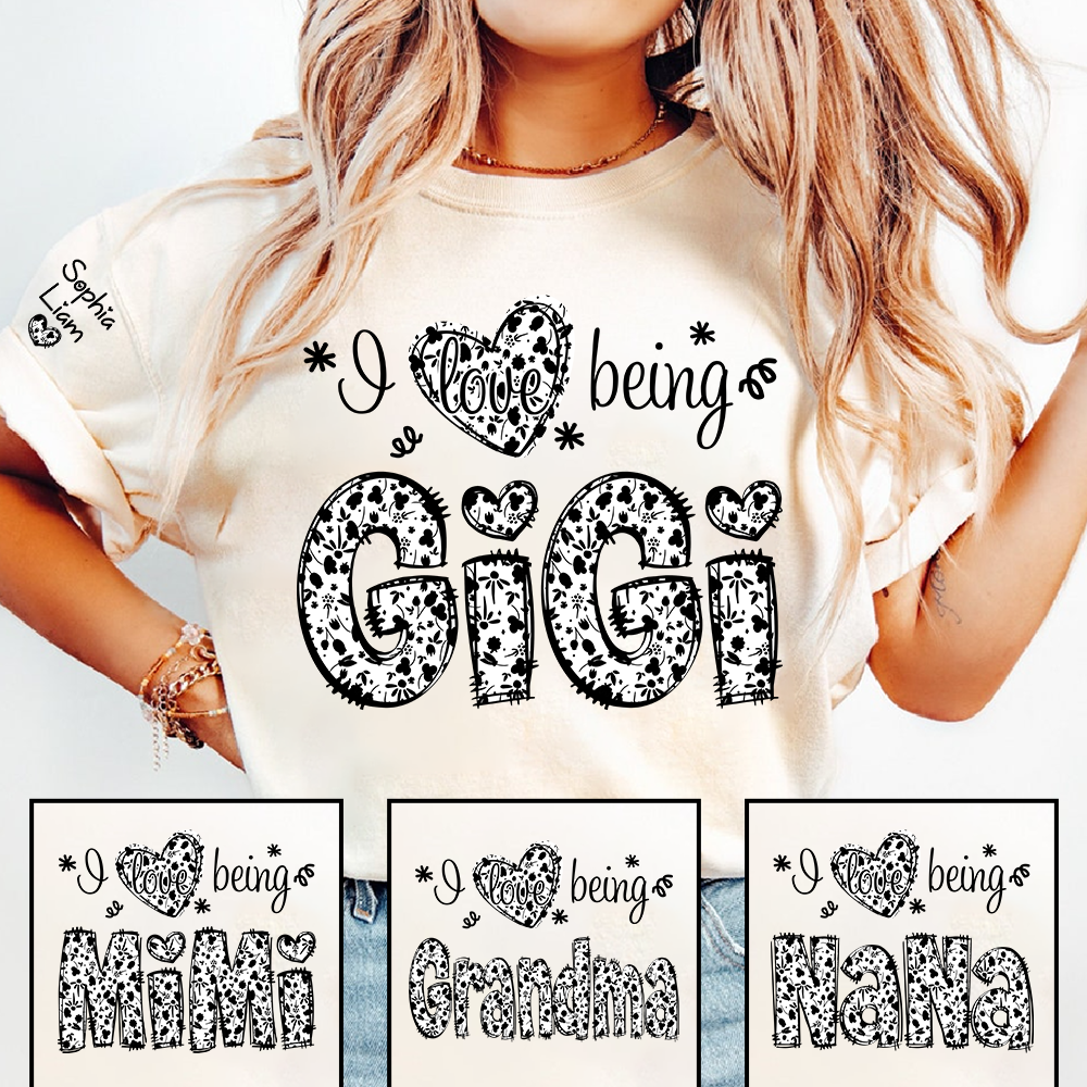 I Love Being Gigi Shirt for Grandma, Cute Floral Heart Typography Gigi T-Shirt, Sweet Family Gift for Women