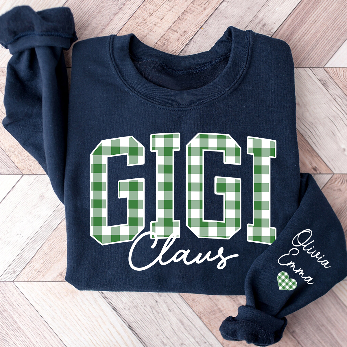 Custom Gigi Claus Green Caro Christmas With Kids Sweatshirt