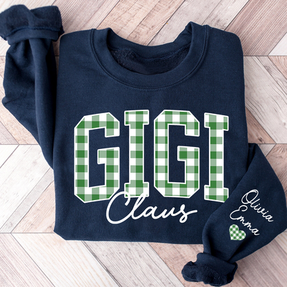 Custom Gigi Claus Green Caro Christmas With Kids Sweatshirt