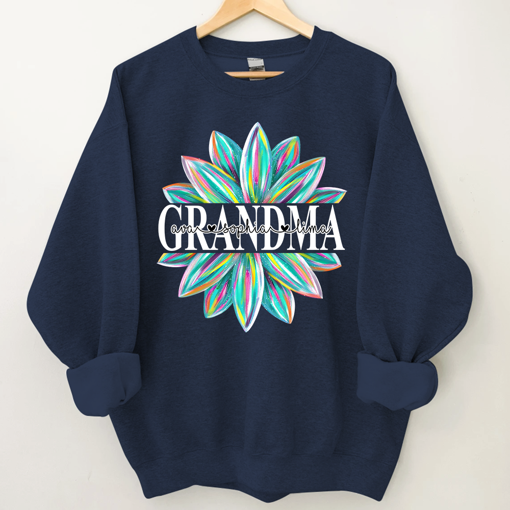 Custom Grandma Flower Color And Grandkids Sweatshirt