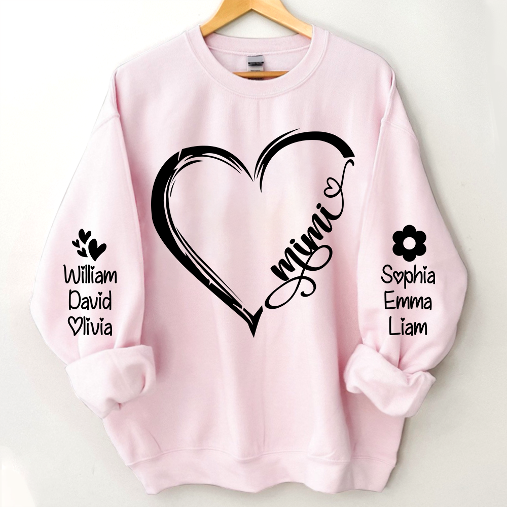 Custom Grandma Heart With Grandkids Sweatshirt