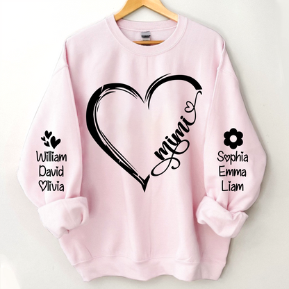 Custom Grandma Heart With Grandkids Sweatshirt