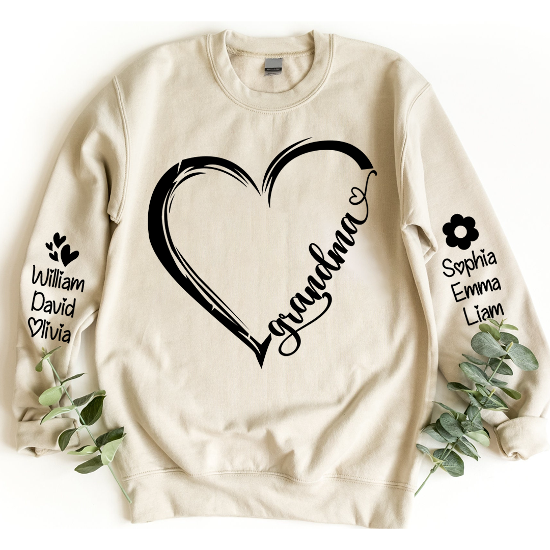 Custom Grandma Heart With Grandkids Sweatshirt