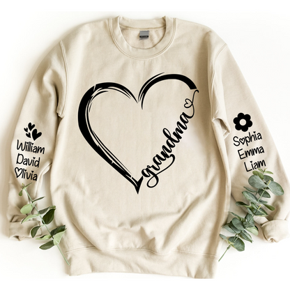 Custom Grandma Heart With Grandkids Sweatshirt