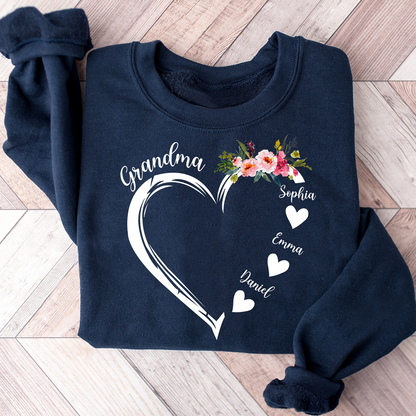 Grandma Heart Flower And Kids