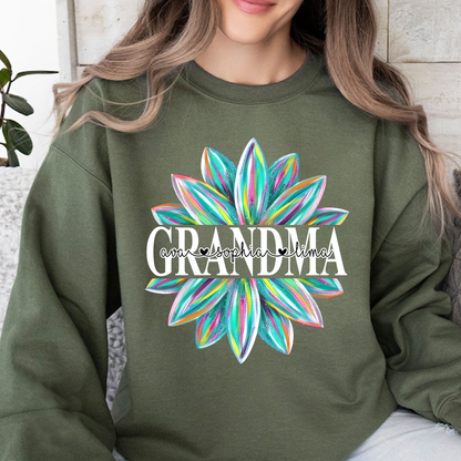Custom Grandma Flower Color And Grandkids Sweatshirt