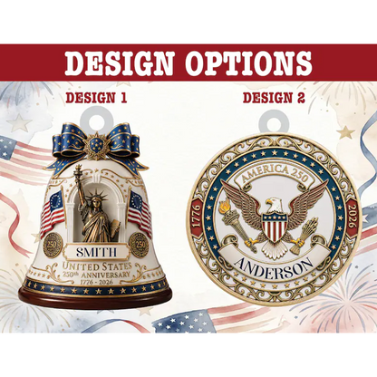 Personalized 250th Anniversary USA Ornament, Custom Family Name Patriotic Acrylic Keepsake, 1776-2026 America Holiday Decor Gift