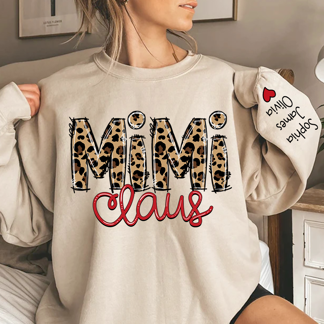 Merry Christmas Mimi Claus Leopard  Sweatshirt with Grandkids Sweatshirt