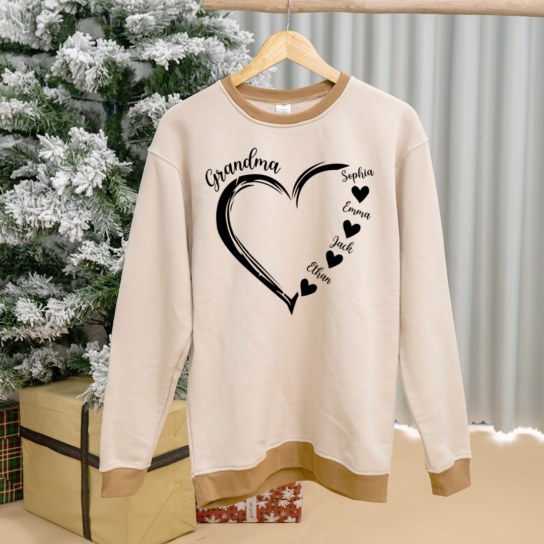 Personalized Grandma Heart Sweatshirt with Grandkids Names – Custom Family Gift