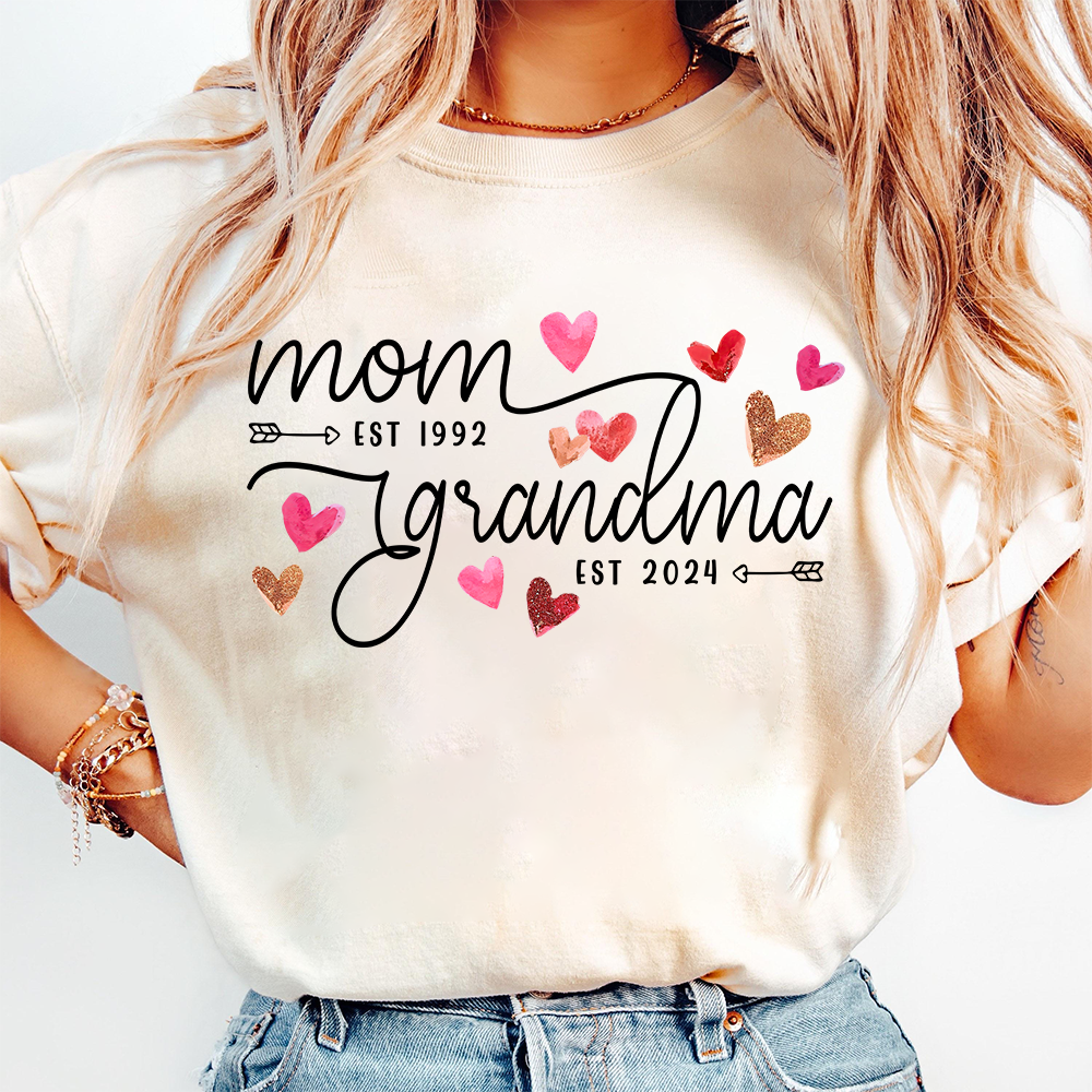 Custom Mom Grandma Est Heart Valentine With Kids T-Shirt
