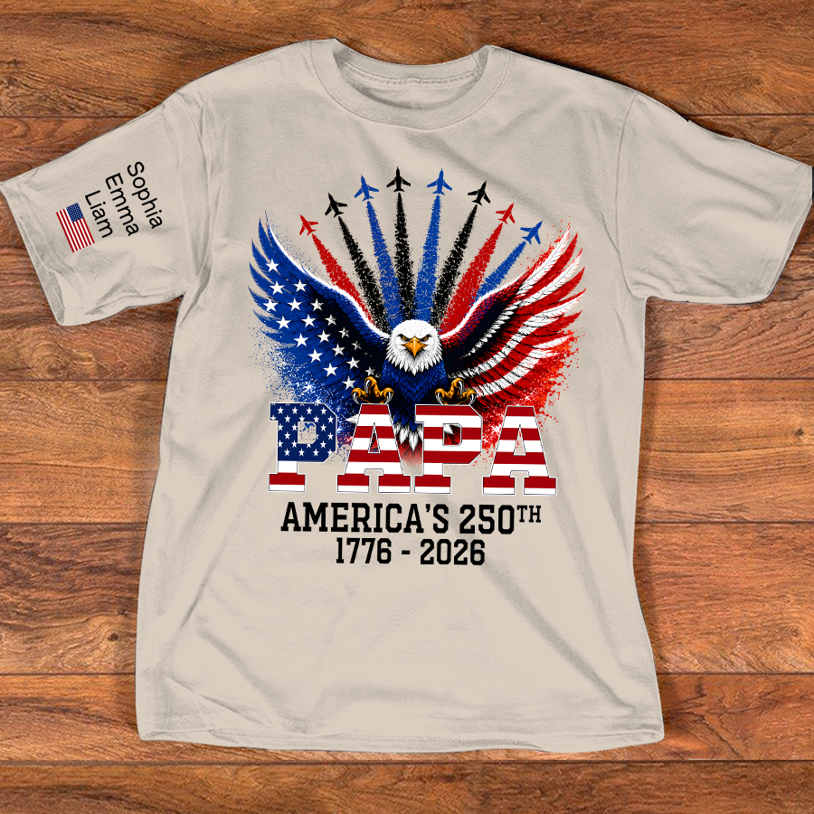 Personalized Grandpa Patriotic Eagle Shirt Custom Kids Names Sleeve, U.S. 250th Anniversary 1776 2026, Gift For Father's Day Birthday